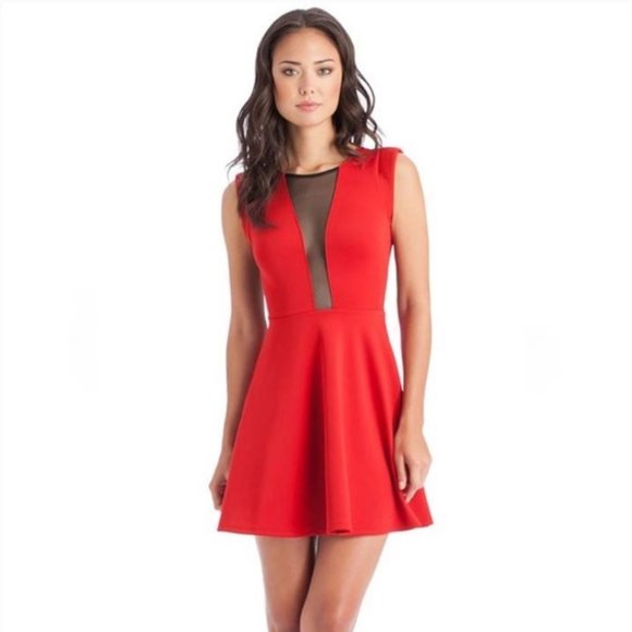 GUESS red flared dress w mesh detailing - Picture 1 of 7